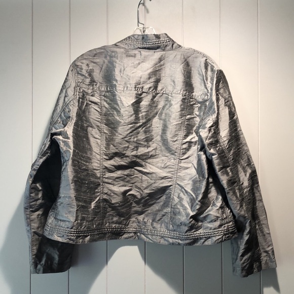 Chicos great 100 silk silver grey open front lightweight jacket nubbly M - Picture 5 of 7